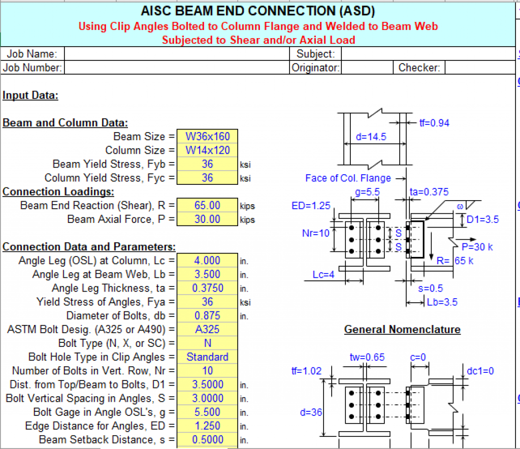 BEAM END CONNECTION USING CLIP ANGLES - Excel Sheets