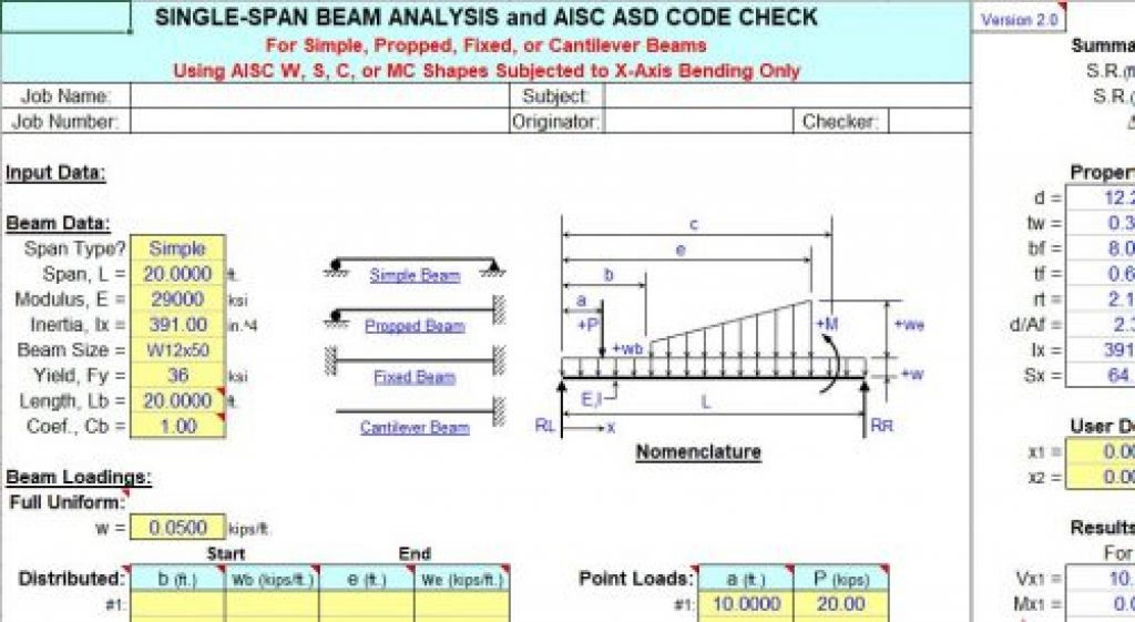 SINGLE SPAN and CONTINUOUS span analysis beam - Excel Sheets