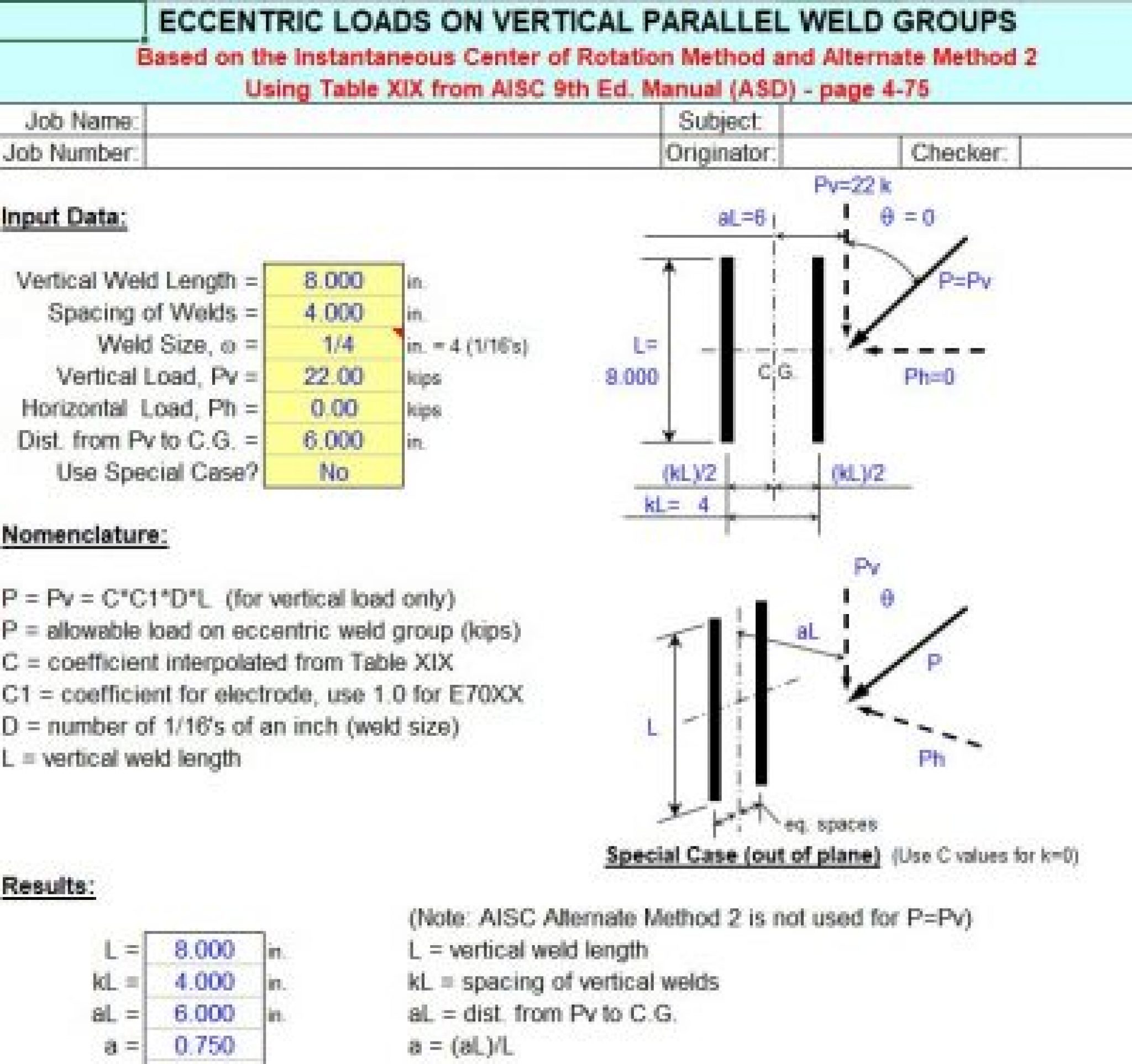 WELD GROUP ANALYSIS PROGRAM - Excel Sheets