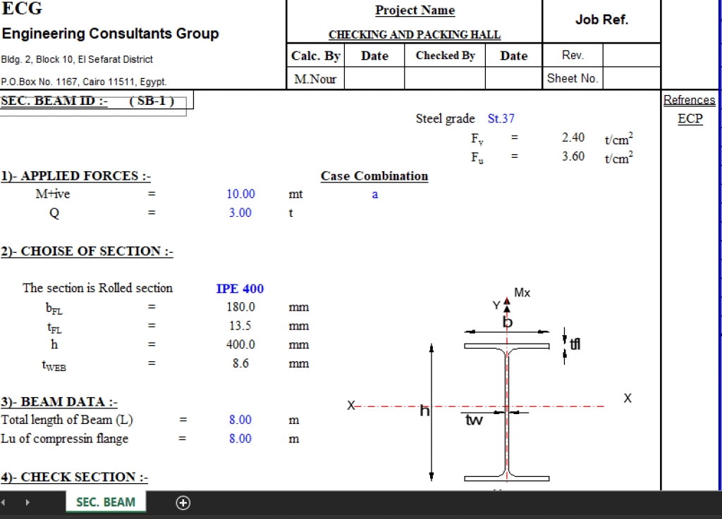 BEAM ROLLED SECTION - Excel Sheets