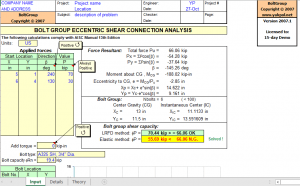 BOLT GROUP ECCENTRIC SHEAR CONNECTION ANALYSIS - Excel Sheets