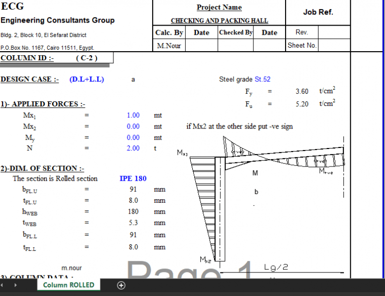 COLUMN ROLLED SECTION - Excel Sheets