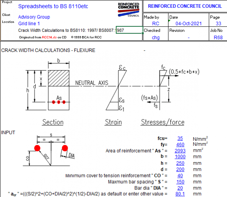 Crack Width Calculation - Excel Sheets