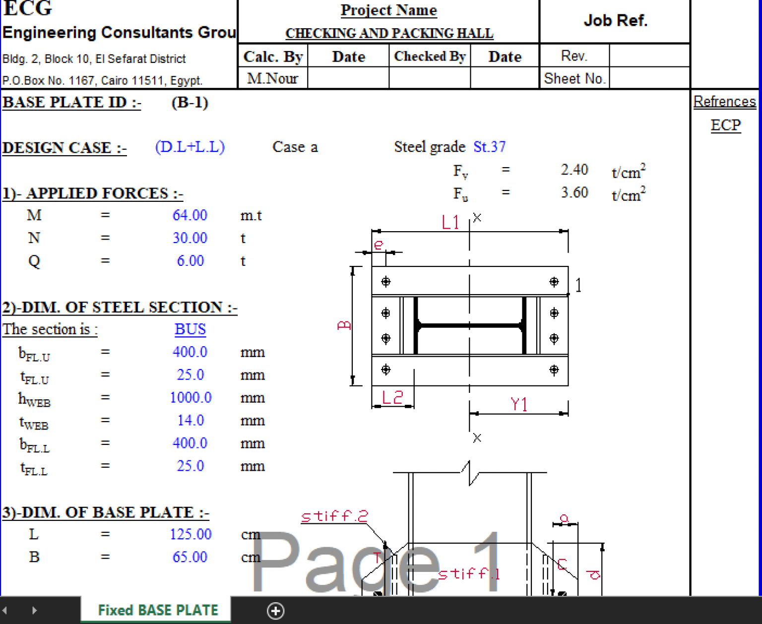 FIXED BASE PLATE - Excel Sheets