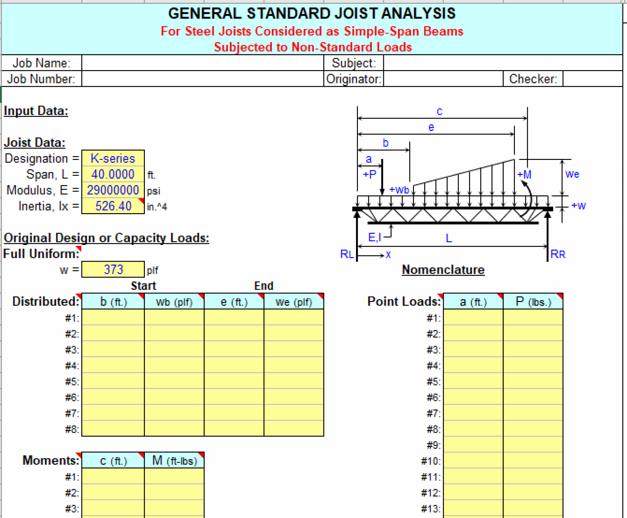 JOIST - STEEL JOIST ANALYSIS - Excel Sheets