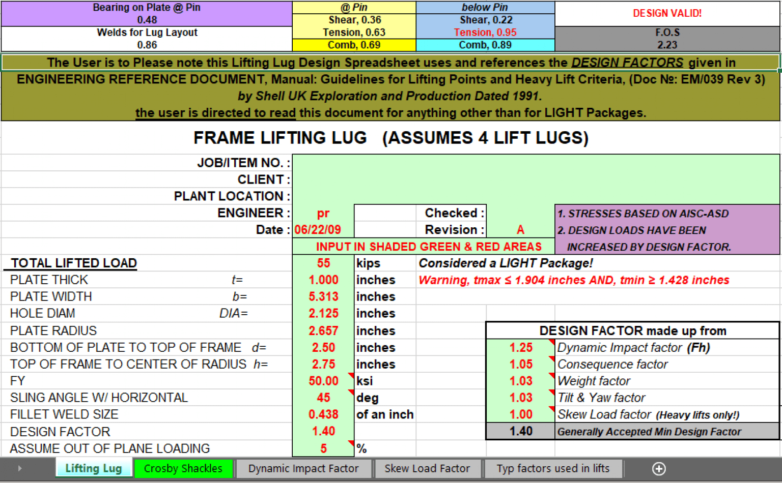 Lifting Lug Design Excel Sheets