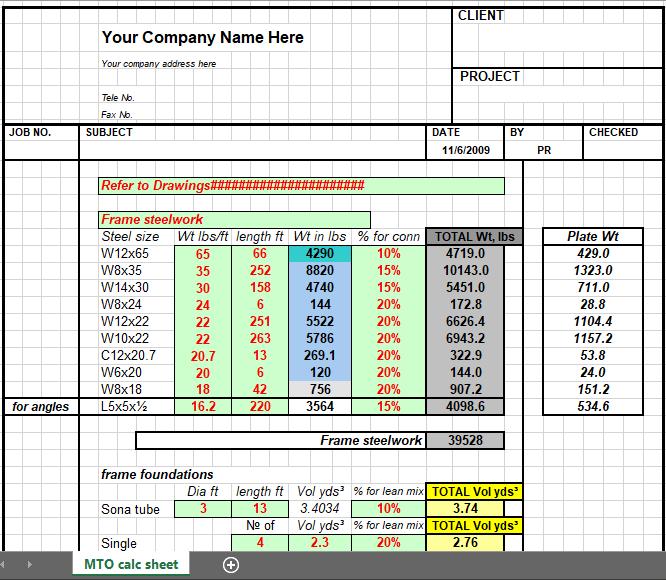 MTO calculation sheet