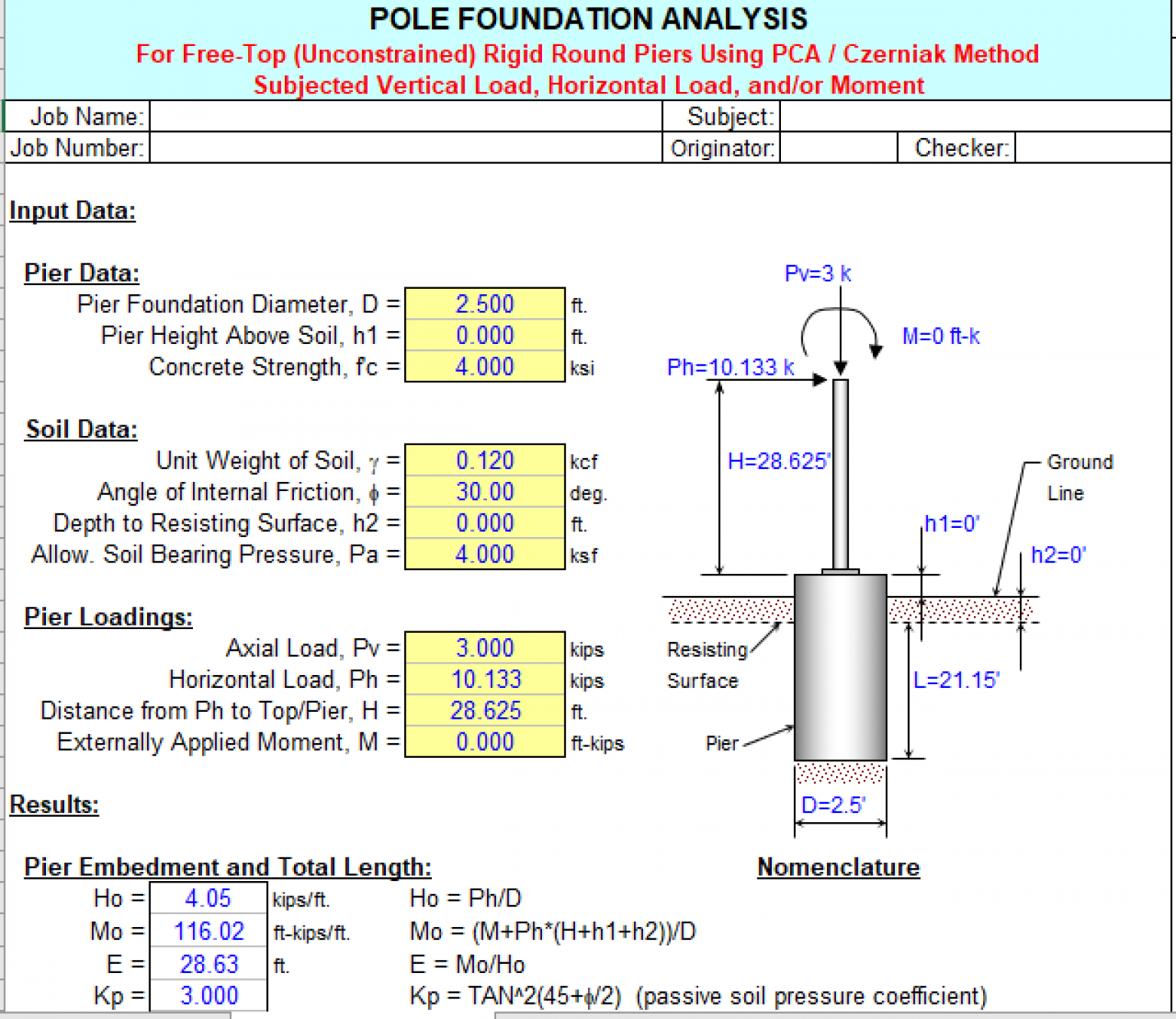 POLEFDN - POLE FOUNDATION ANALYSIS PROGRAM - Excel Sheets