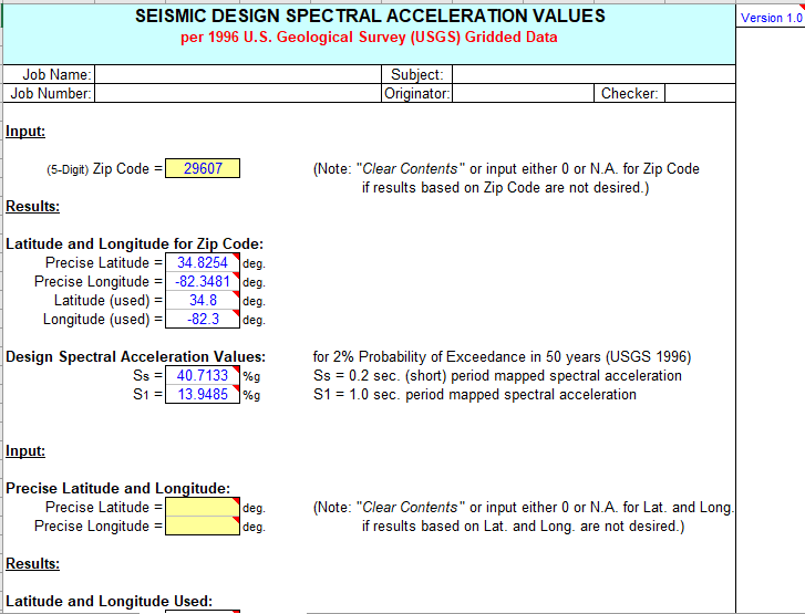 SEISMIC DESIGN SPECTRAL ACCELERATION VALUES