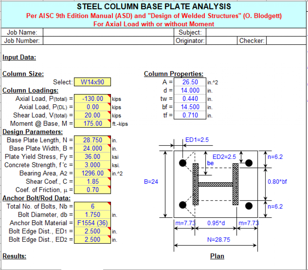 Steel column Base. Plaque Analysis. Base Plate plow.