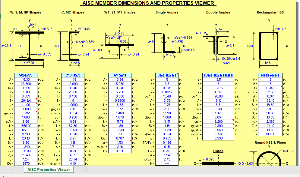 AISC MEMBER DIMENSIONS AND PROPERTIES VIEWER