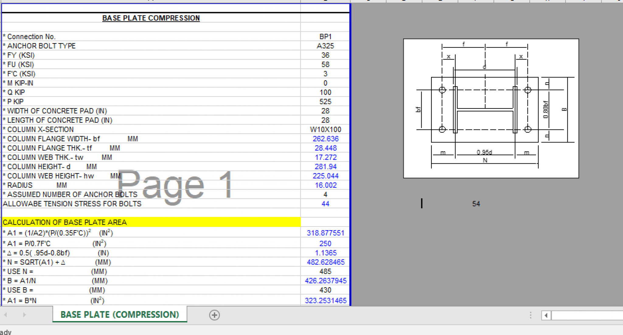 BASE PLATE COMPRESSION - Excel Sheets