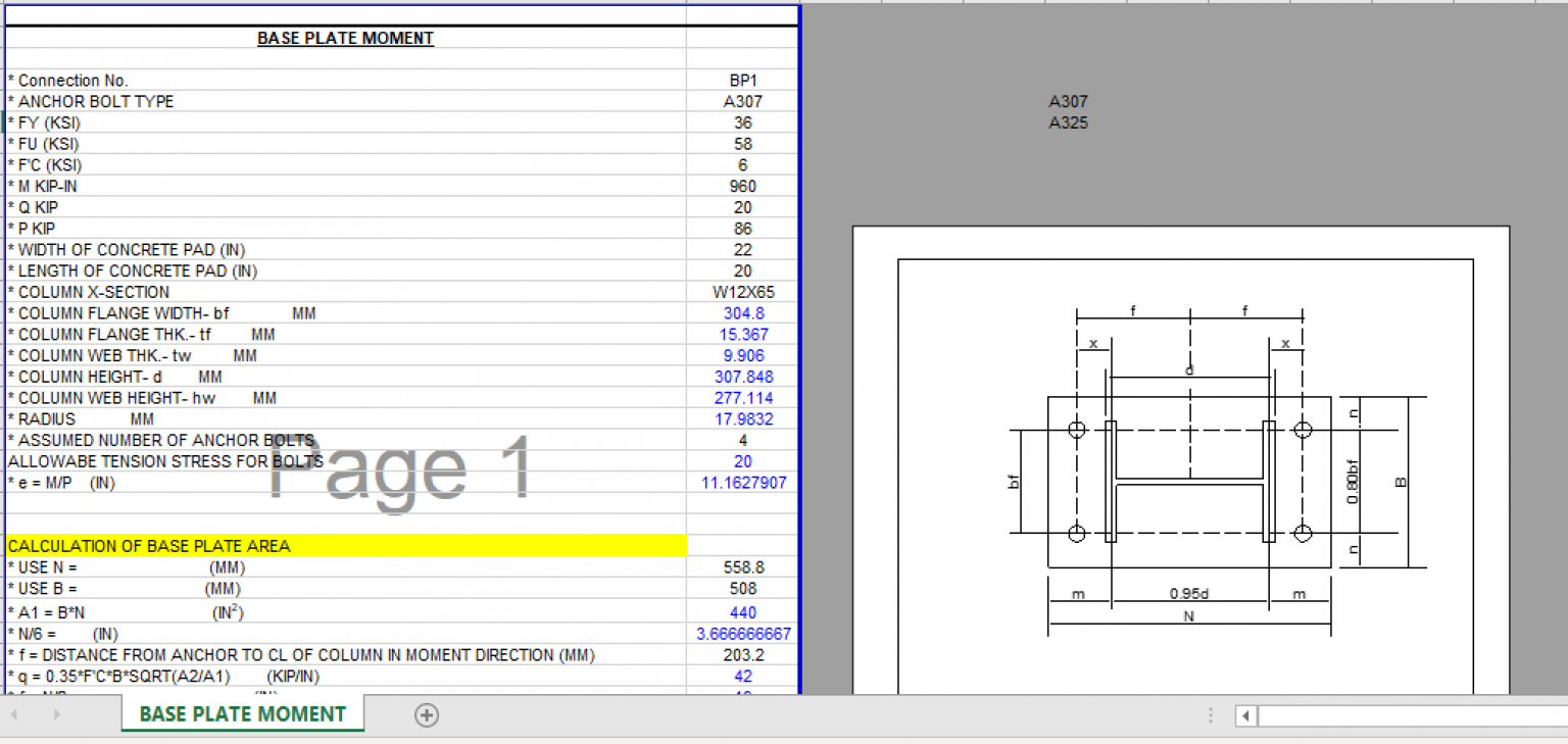 BASE PLATE MOMENT - Excel Sheets