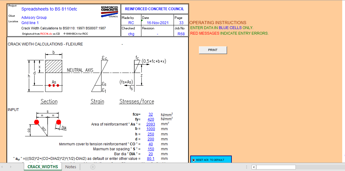 Crack Width Calculations to BS8110 1997 BS8007 1987
