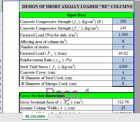 DESIGN OF SHORT AXIALLY LOADED RE COLUMNS