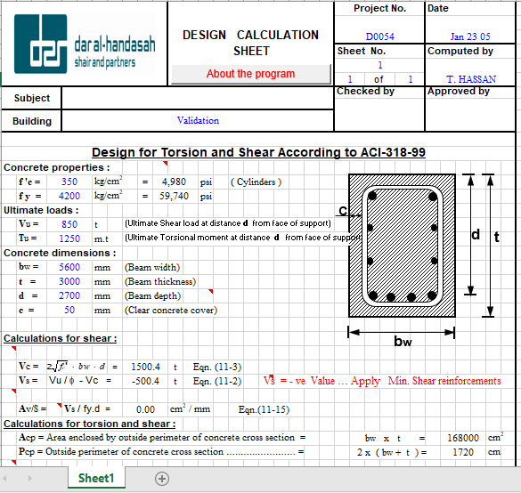Design for Torsion and Shear According to ACI 318 99