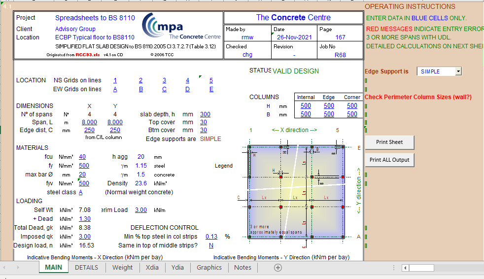 SIMPLIFIED FLAT SLAB DESIGN to BS 8110.2005 Cl 3.7.2.7 Table 3.12