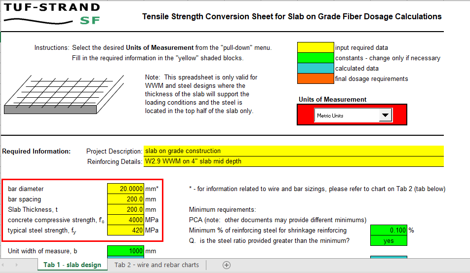 Tensile Strength Conversion Sheet for Slab on Grade Fiber Dosage Calculations