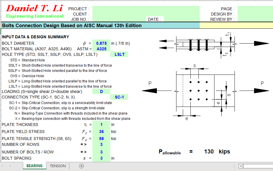 Bolts Connection Design Based on AISC Manual 13th Edition