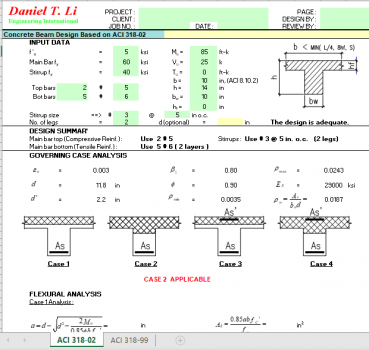 Concrete Beam Design Based On Aci 318-02 - Excel Sheets