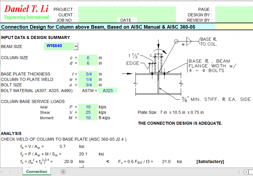 Connection Design For Column Above Beam, Based On Aisc Manual & Aisc 