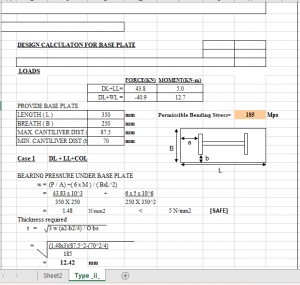 DESIGN CALCULATION FOR BASE PLATE - Excel Sheets