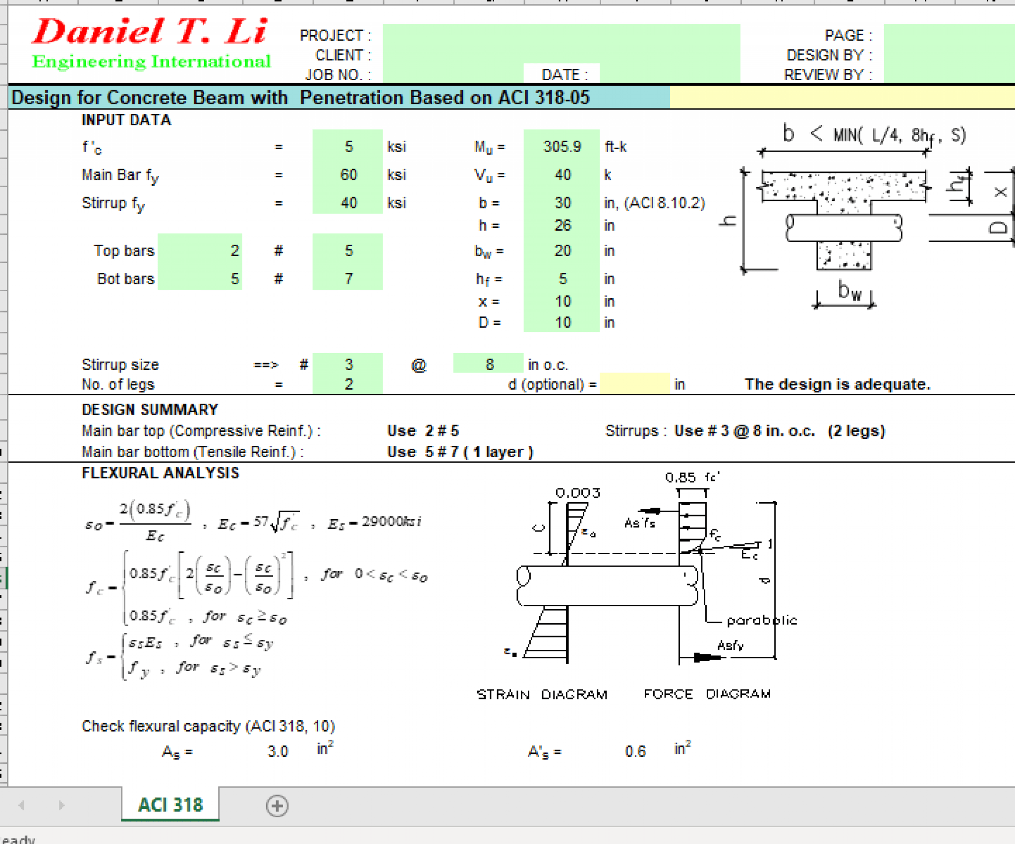 Design For Concrete Beam With Penetration Based On ACI 318-05 - Excel ...