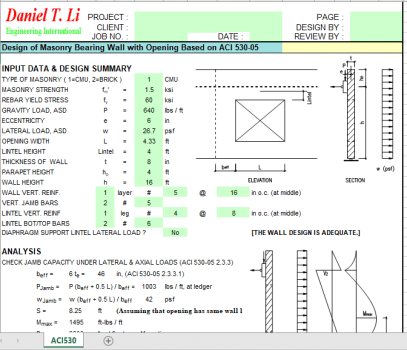 Design of Masonry Bearing Wall with Opening Based on ACI 530-05 - Excel ...