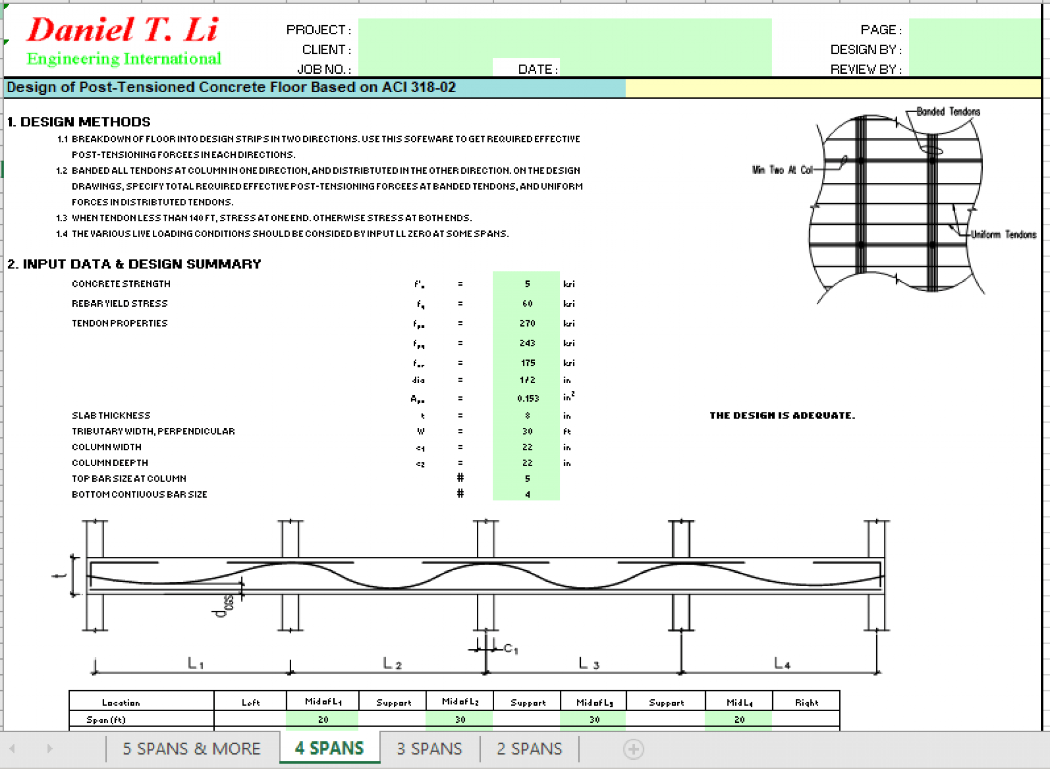 Design Of Post-Tensioned Concrete Floor Based On ACI 318-02 - Excel Sheets