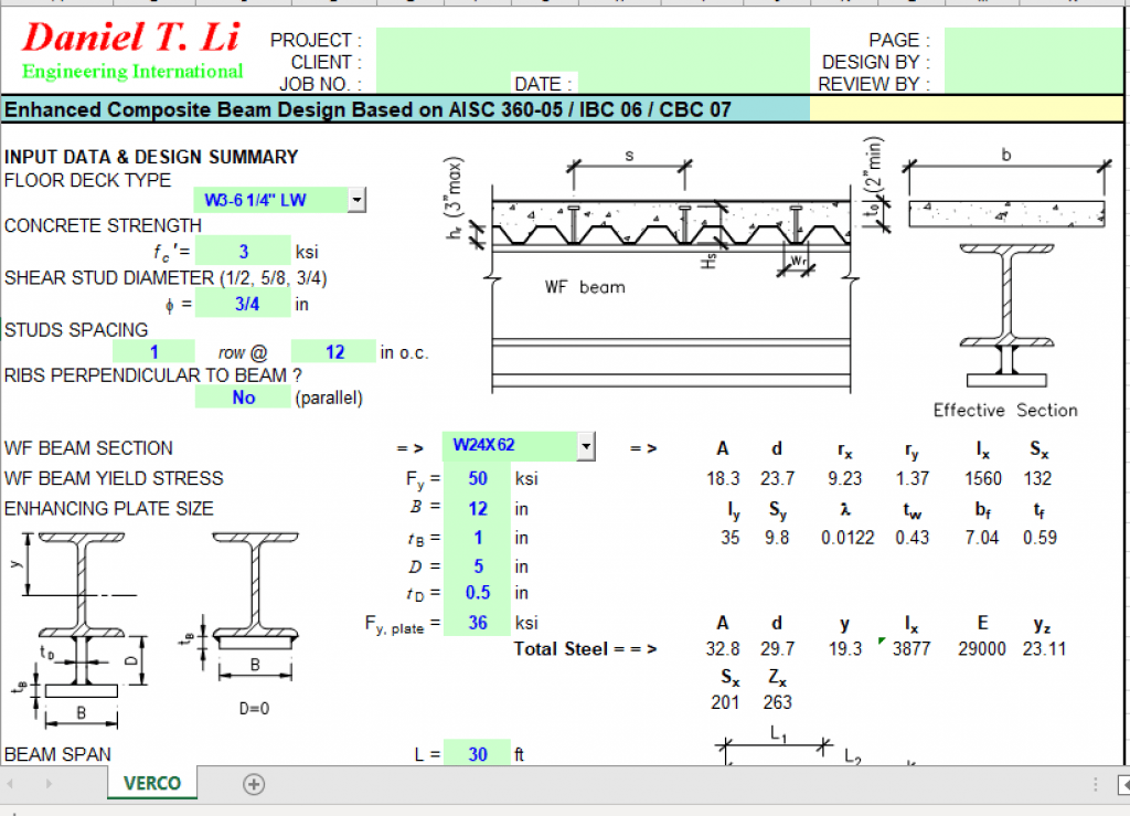 Enhanced Composite Beam Design Based on AISC 360-05 / IBC 06 / CBC 07 ...