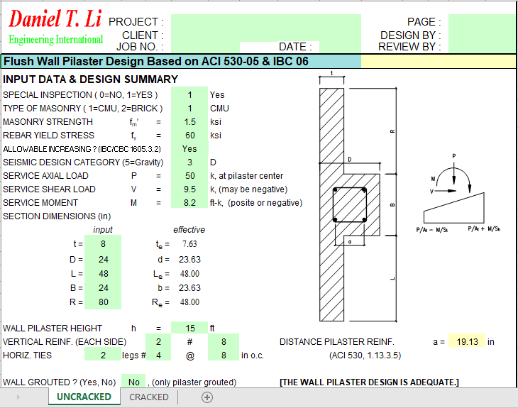 Flush Wall Pilaster Design Based on ACI 530 05 IBC 06