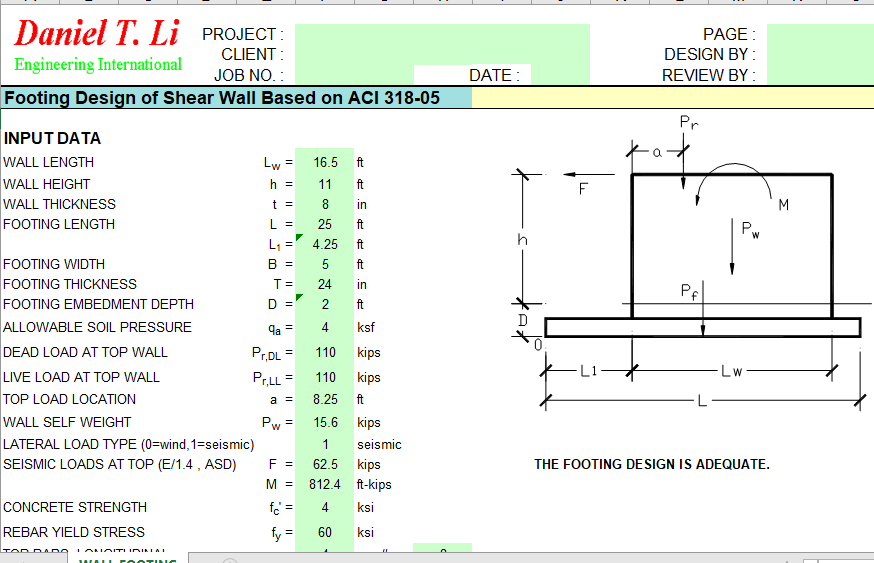 Footing Design of Shear Wall Based on ACI 318 05