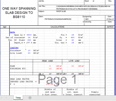 ONE WAY SPANNING SLAB DESIGN TO BS8110 - Excel Sheets