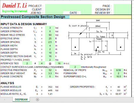 Prestressed Composite Section Design - Excel Sheets