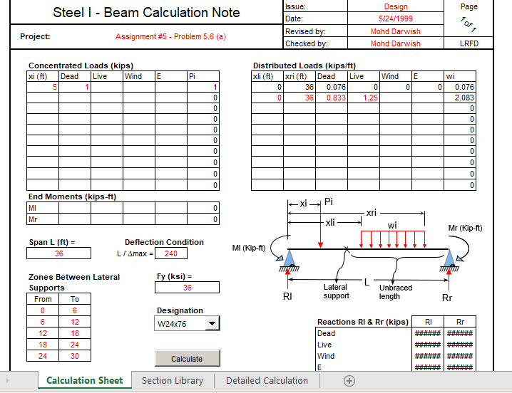 RCC Beam Calculation Sheet