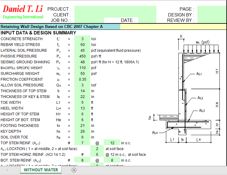 Retaining Wall Design Based on CBC 2007 Chapter A