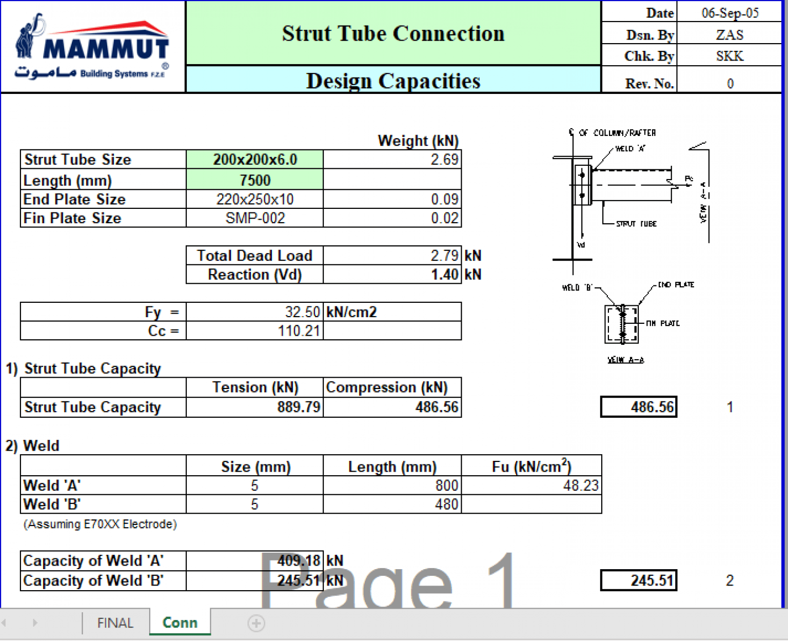 Strut Tube Connection Design Capacities - Excel Sheets