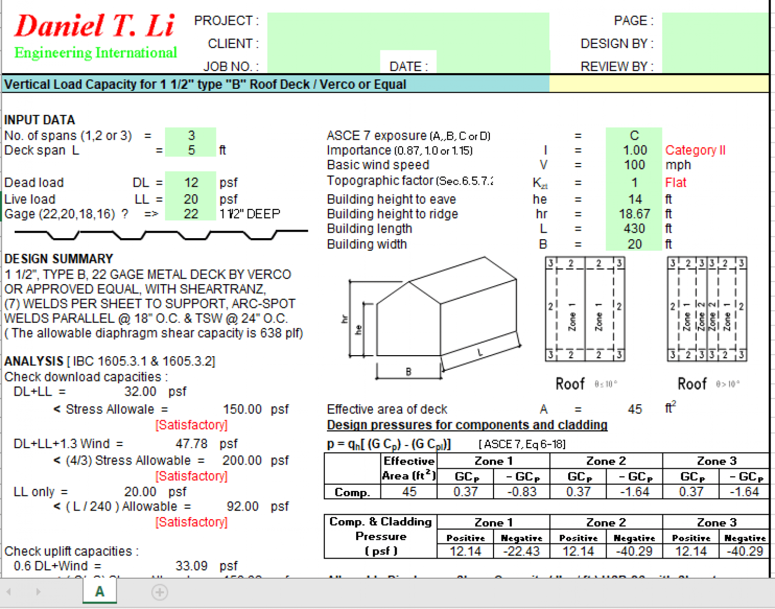 Vertical Load Capacity For 1 1/2" Type "B" Roof Deck / Verco Or Equal ...