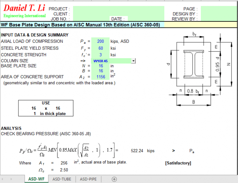 WF Base Plate Design Based on AISC Manual 13th Edition (AISC 360-05 ...