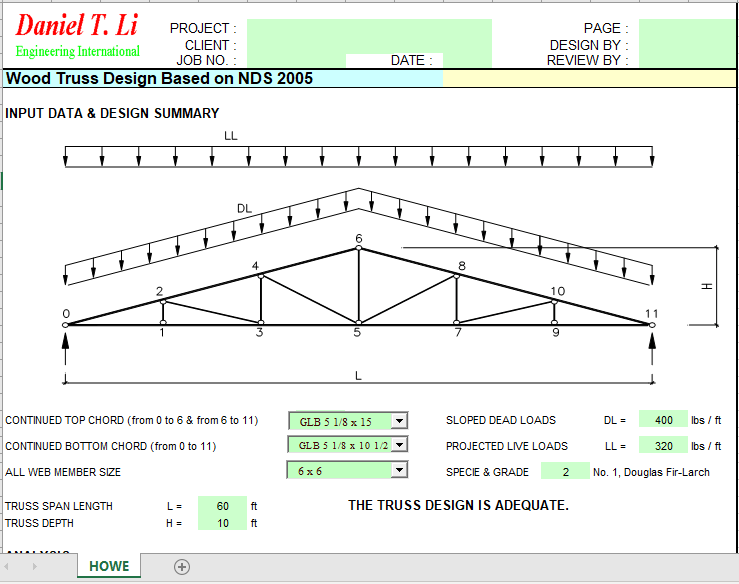 Wood Truss Design Based on NDS 2005