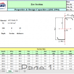 Zee Section Properties Design Capacities AISI 1996